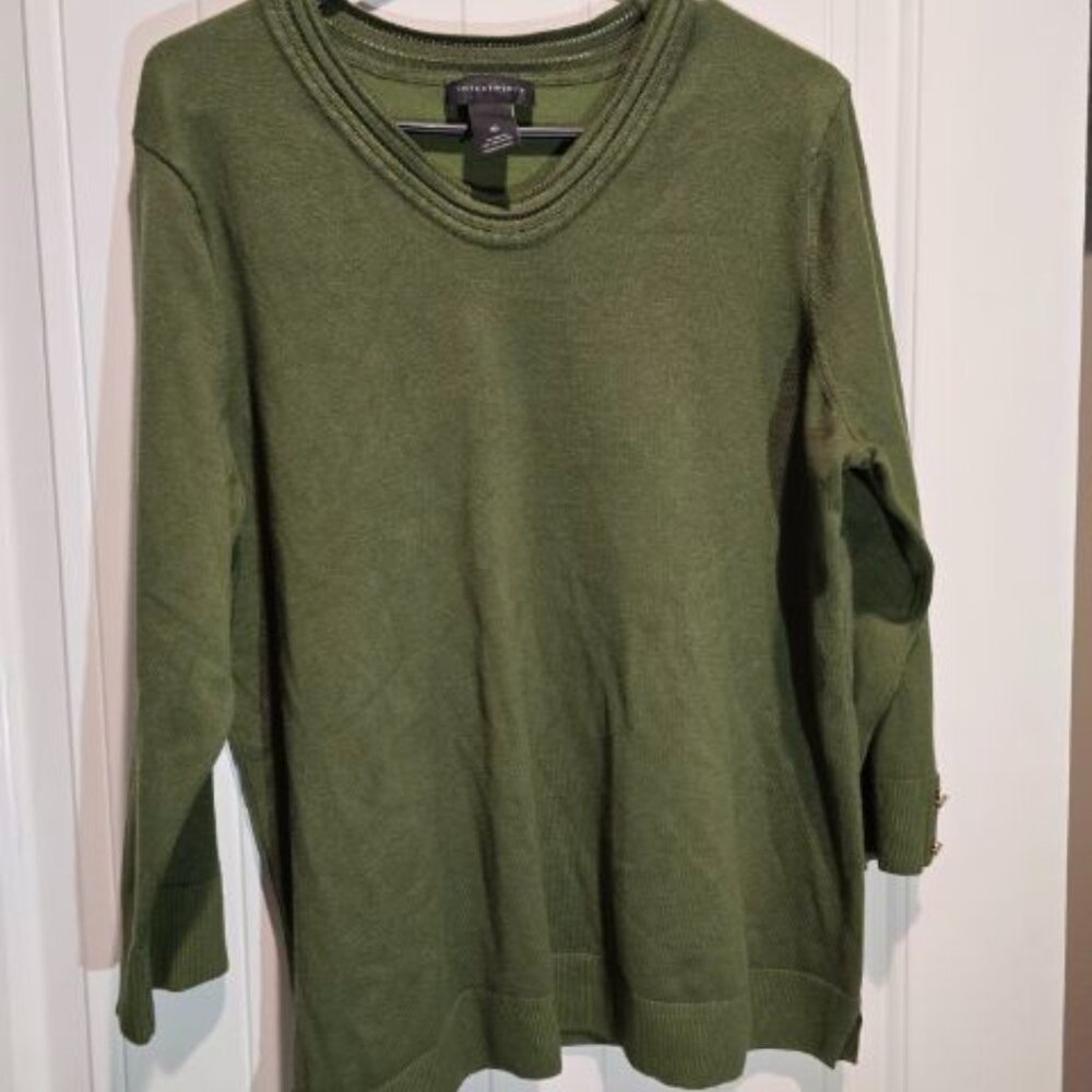 Investments V Neck Sweater 3/4 Sleeve Army Green XL